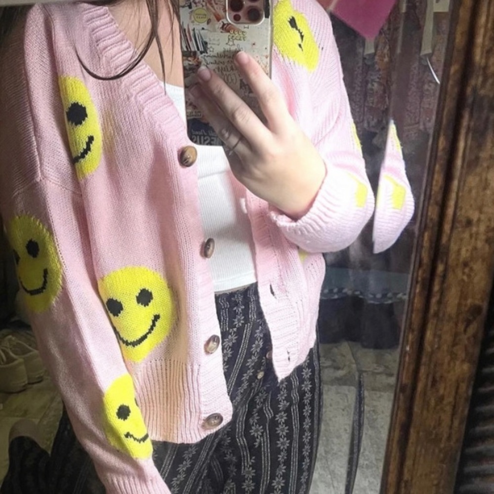 Light Pink Smiley Face Cardigan